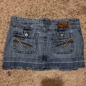 Mudd Blue Denim Mini Skirt with Brown Accents